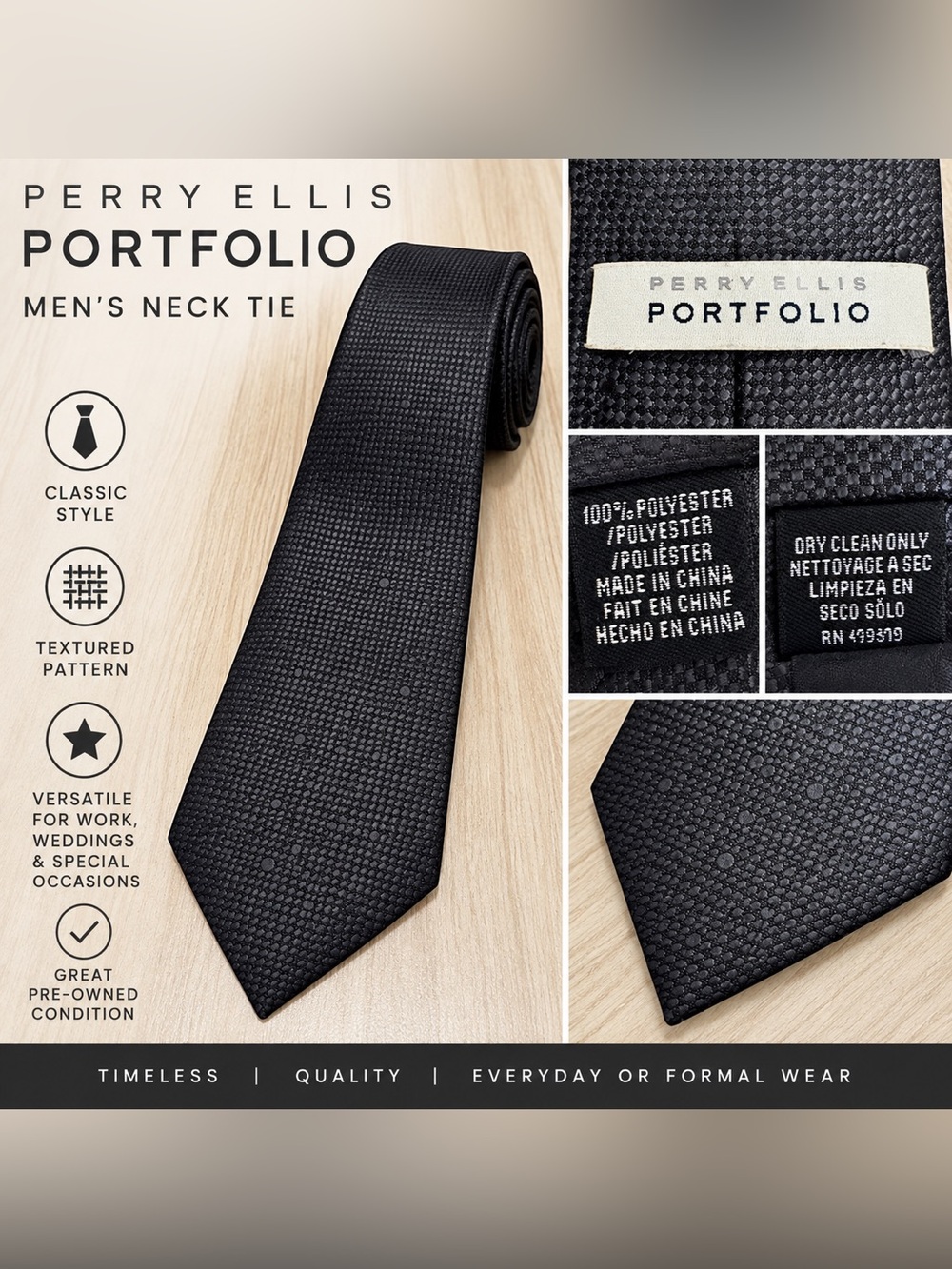 Perry Ellis Portfolio Black Textured Necktie